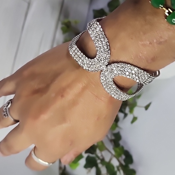 Silver Rhodium Plated CZ Geometric Shape Bracelet - Picture 7 of 9